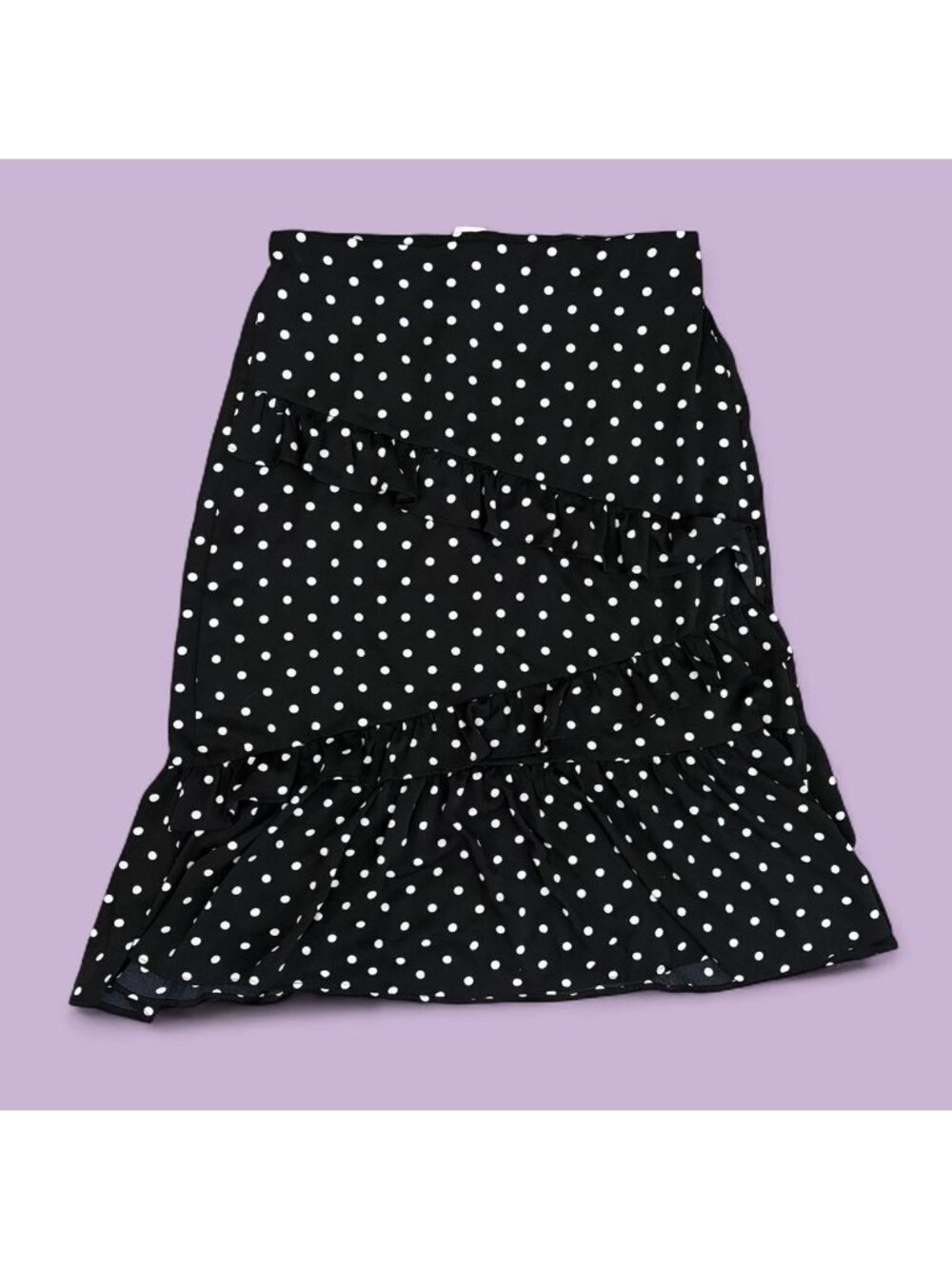 black polka dot ruffle tiered quirky whimsical skirt